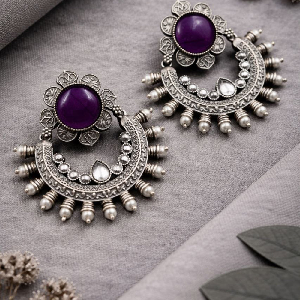 Maharani Jewels Oxidised Plated Elegant Pearl Hanging Earrings