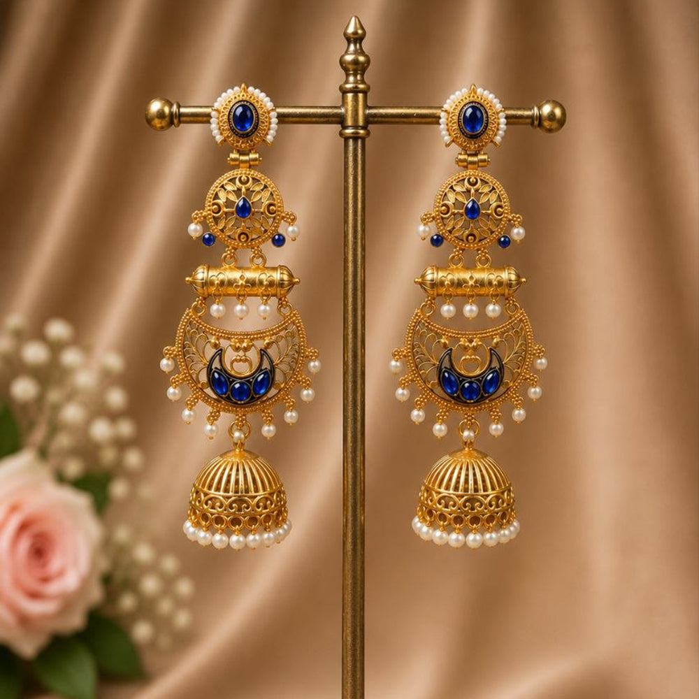 Maharani Jewels Ethnic Pearl And Pota Stone Jhumki Earrings