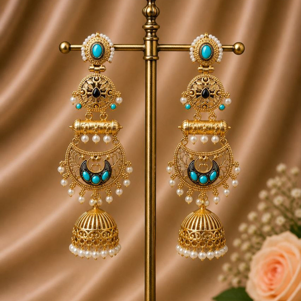 Maharani Jewels Ethnic Pearl And Pota Stone Jhumki Earrings