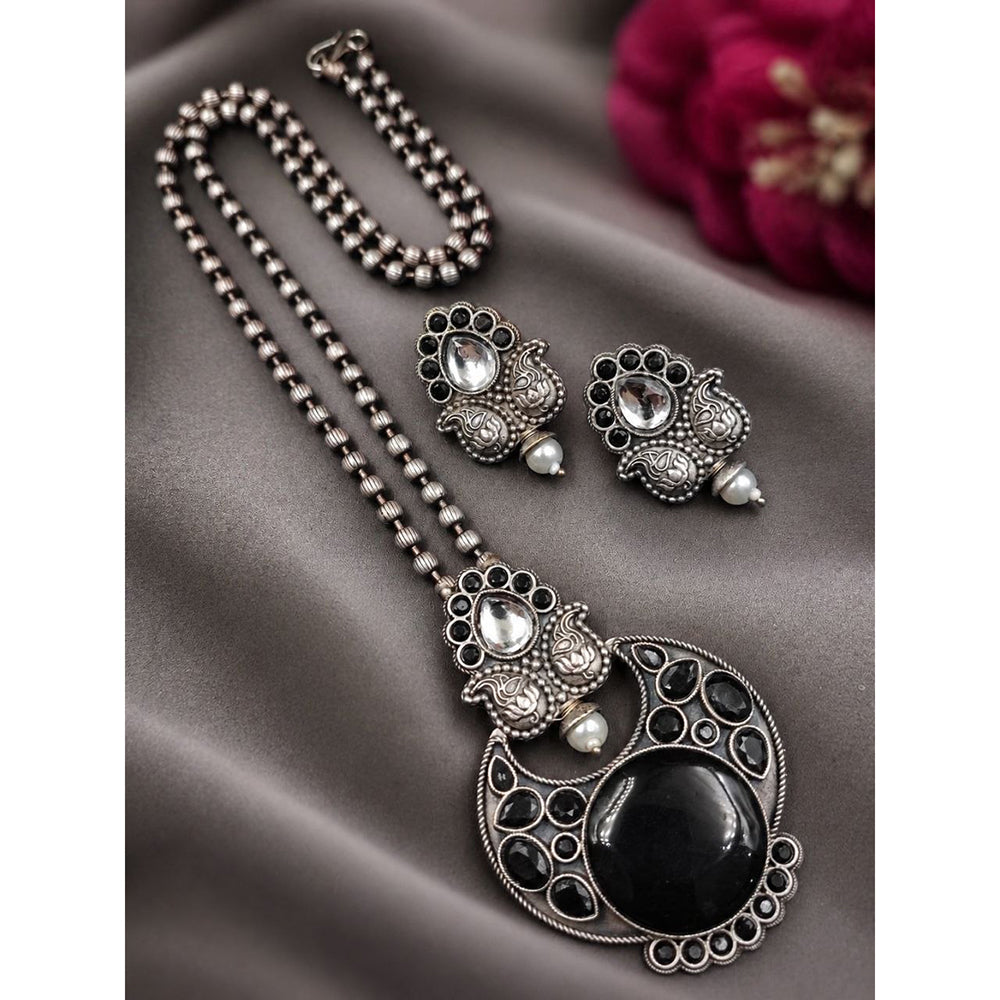 Maharani Jewels Oxidised Plated Pota Stone Long Necklace Set