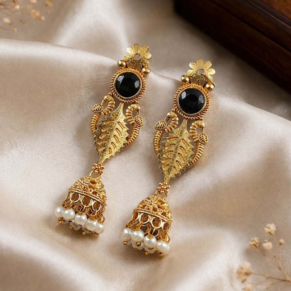 Maharani Jewels Ethnic Pearl And Pota Stone Jhumki Earrings