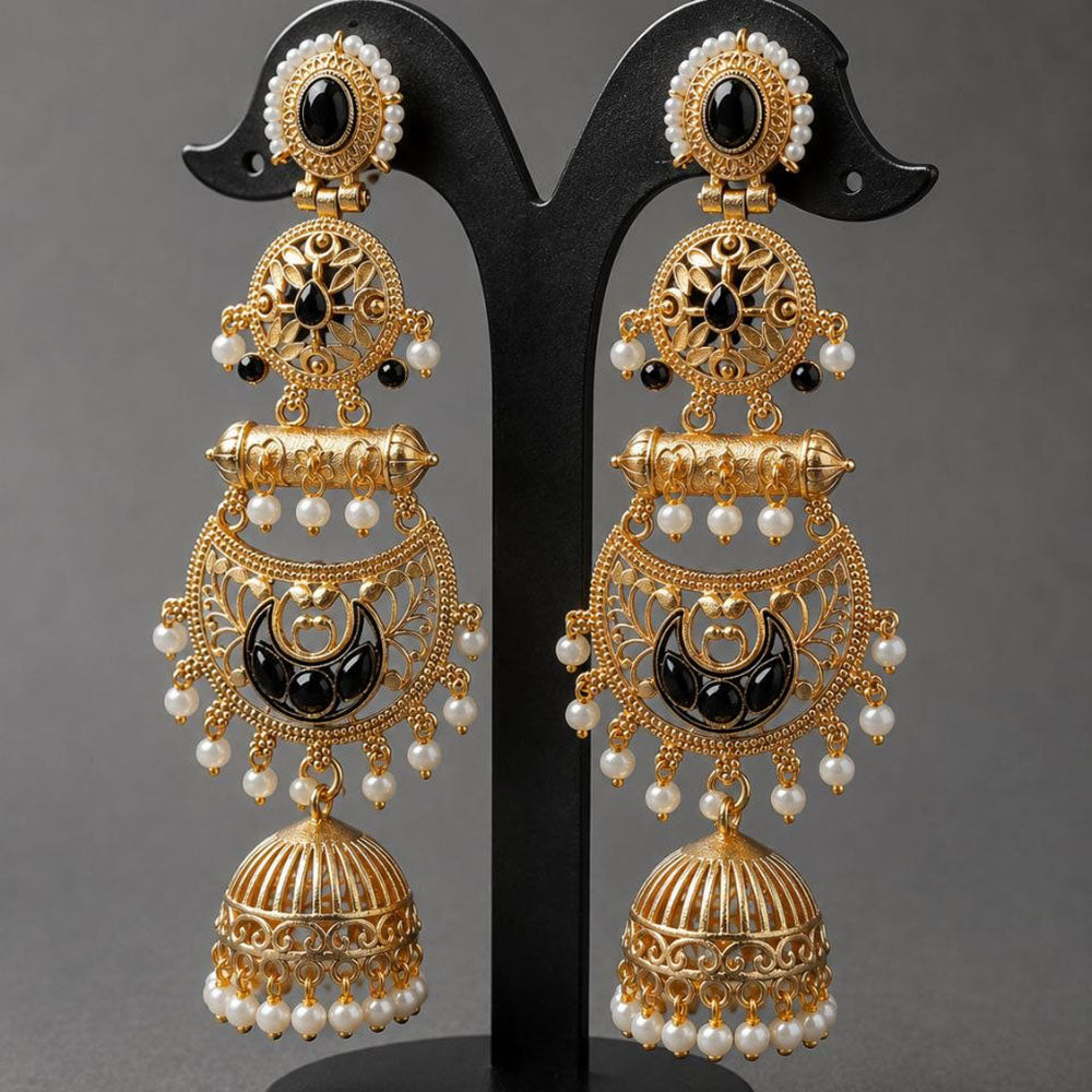Maharani Jewels Ethnic Pearl And Pota Stone Jhumki Earrings