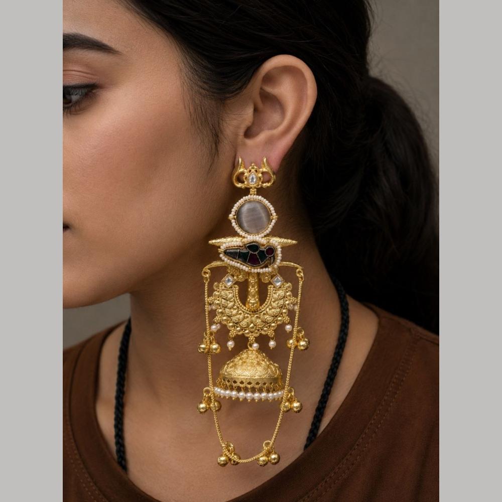 Maharani Jewels Festive Wear Kundan Stone And Pearl Ghungroo Jhumki Earrings