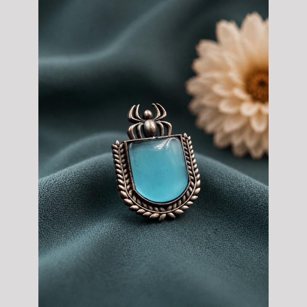 Maharani Jewels Oxidised Spider Design Statement Ring