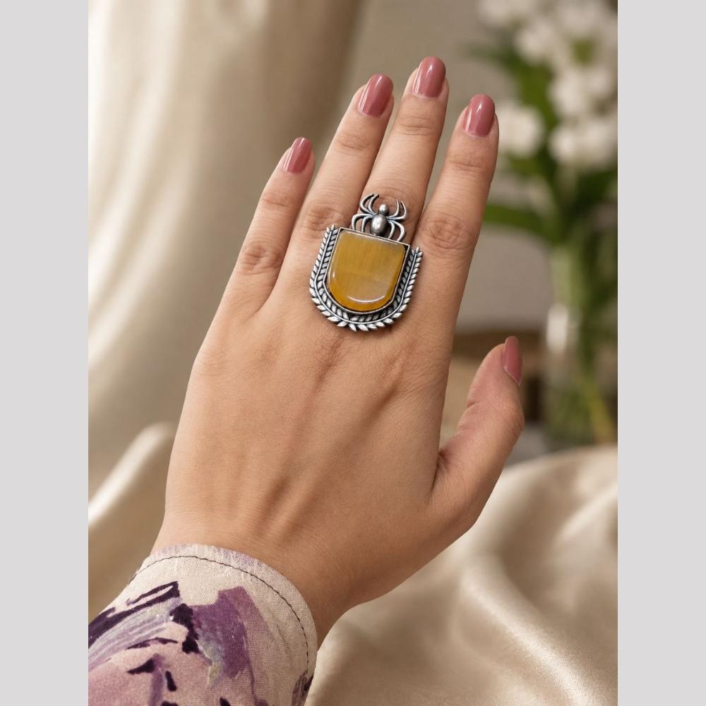 Maharani Jewels Oxidised Spider Design Statement Ring
