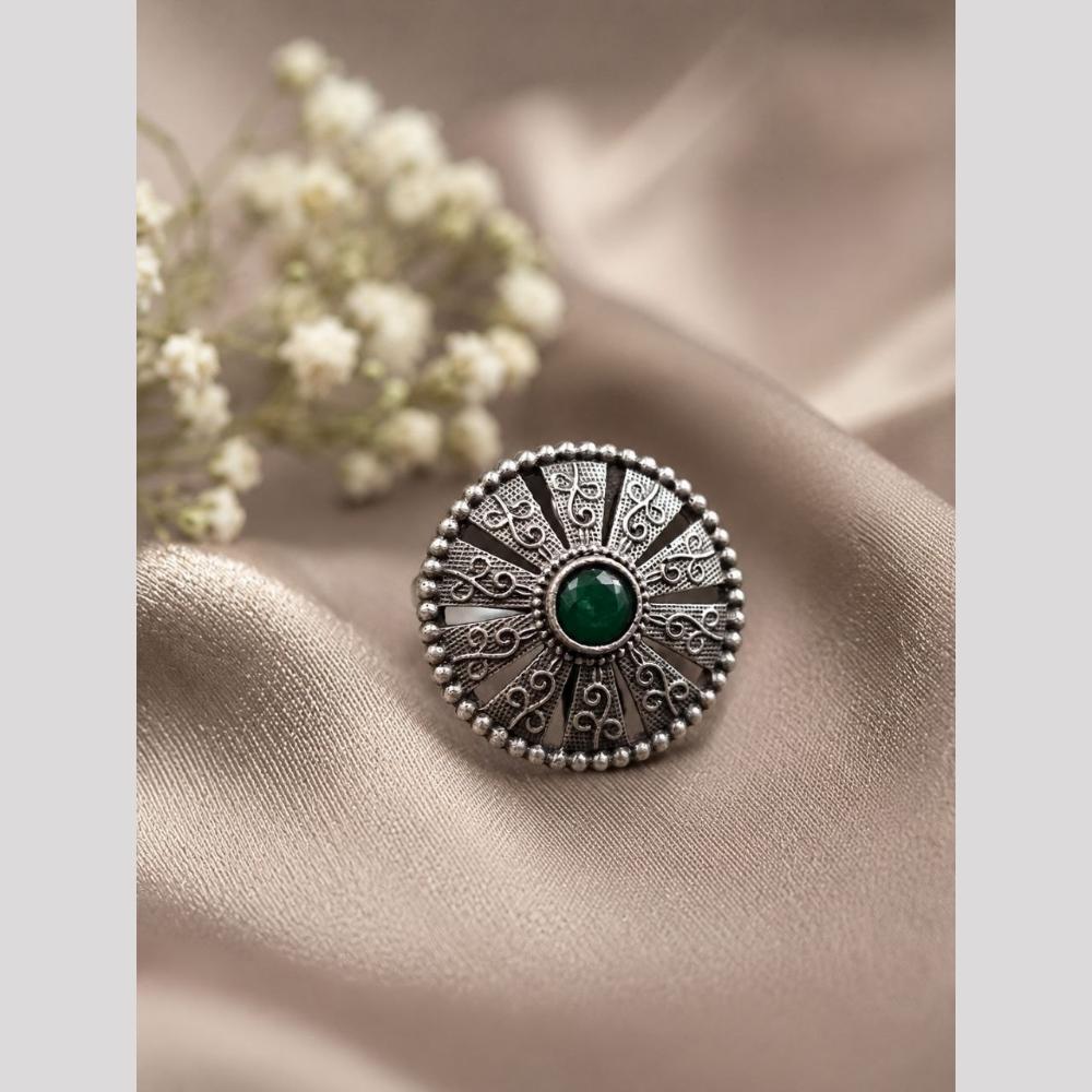 Maharani Jewels Oxidised Pota Stone Statement Ring