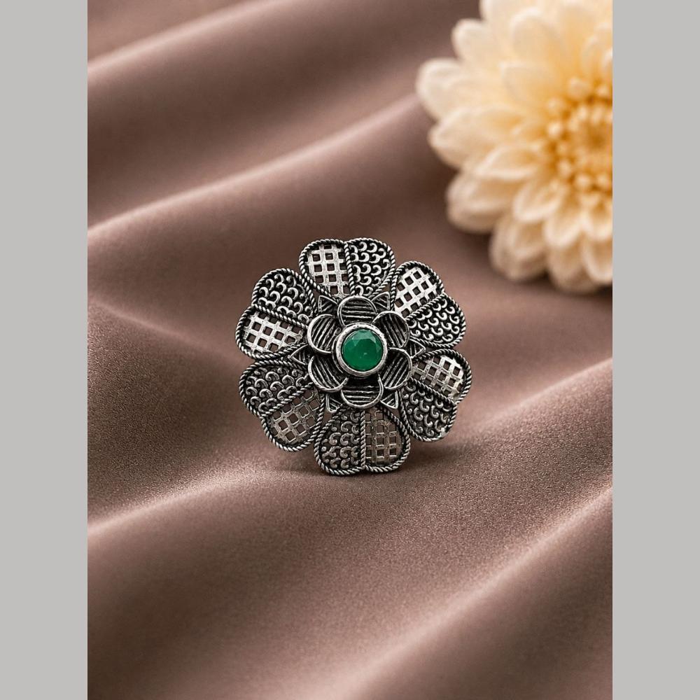 Maharani Jewels Oxidised Pota Stone Statement Ring
