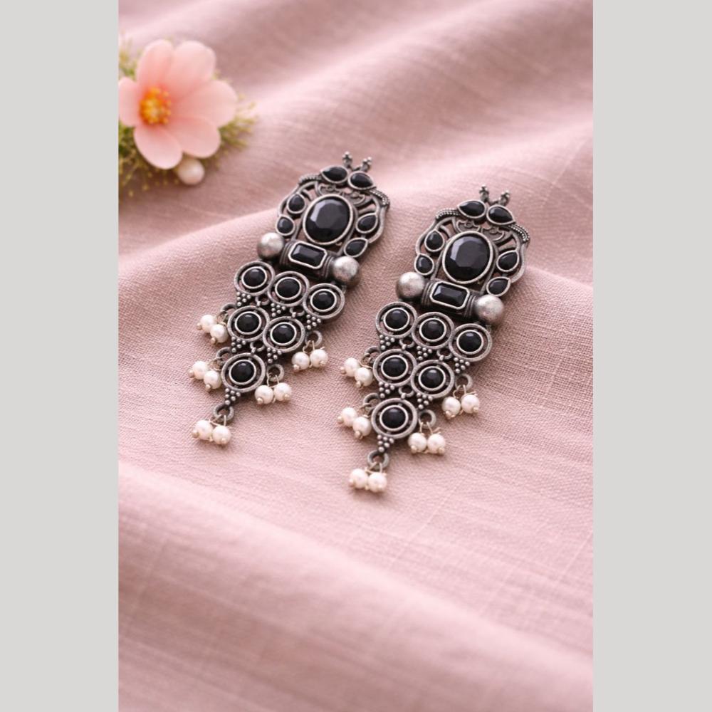 Maharani Jewels Inspired Oxidised Plated Pota And Pearl Dangler Earrings