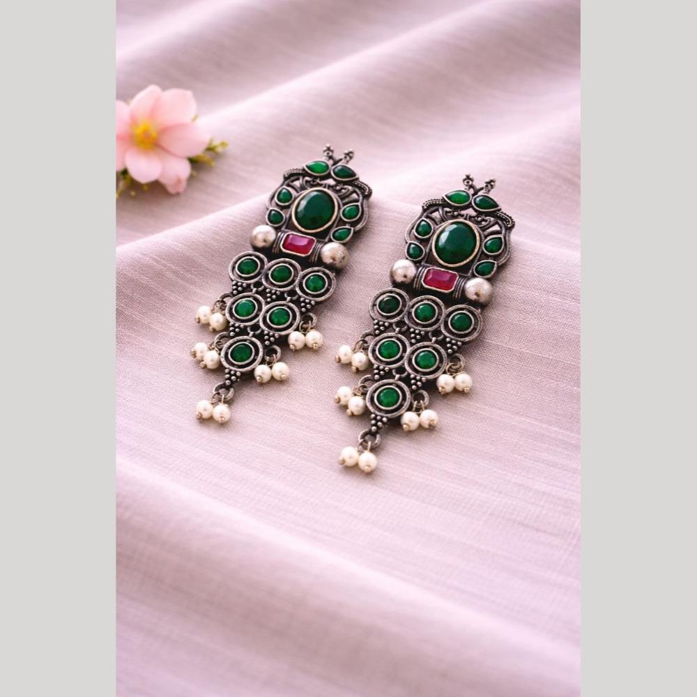 Maharani Jewels Inspired Oxidised Plated Pota And Pearl Dangler Earrings