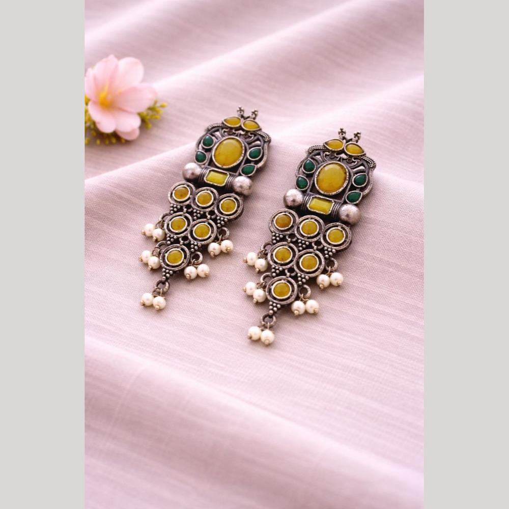 Maharani Jewels Inspired Oxidised Plated Pota And Pearl Dangler Earrings