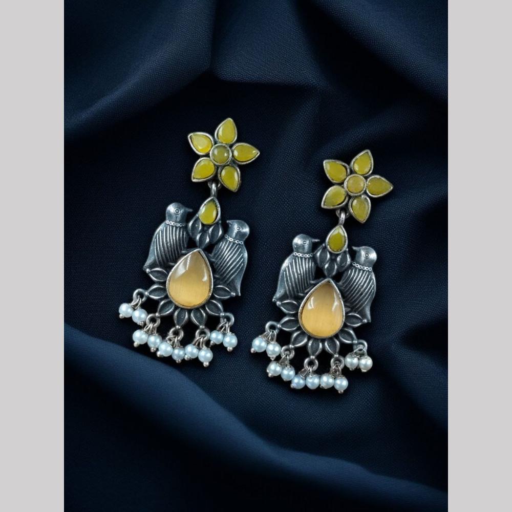 Maharani Jewels Inspired Oxidised Plated Pota And Pearl Dangler Earrings