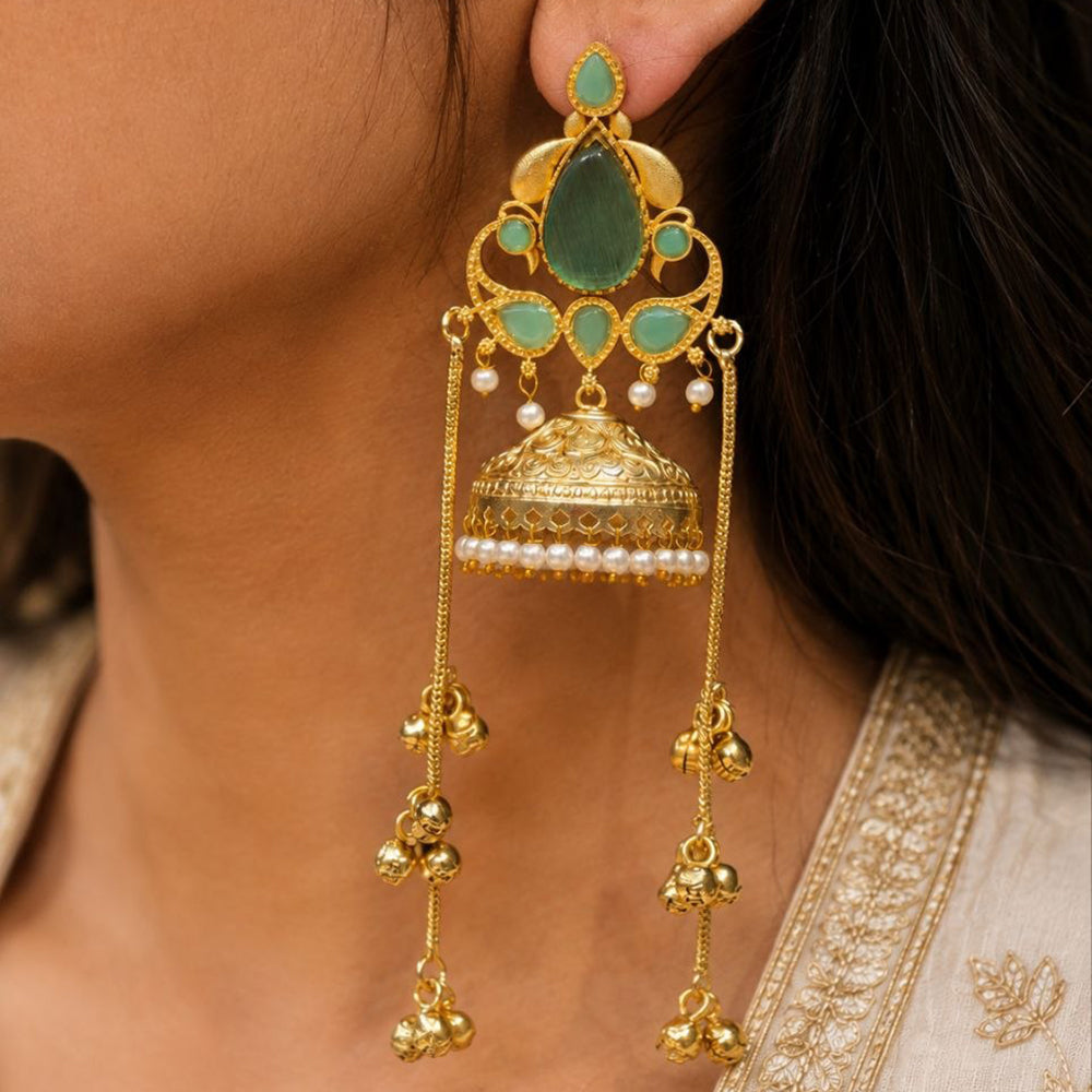 Maharani Jewels Inspired Gold Plated Kundan Stone Dangler Earrings