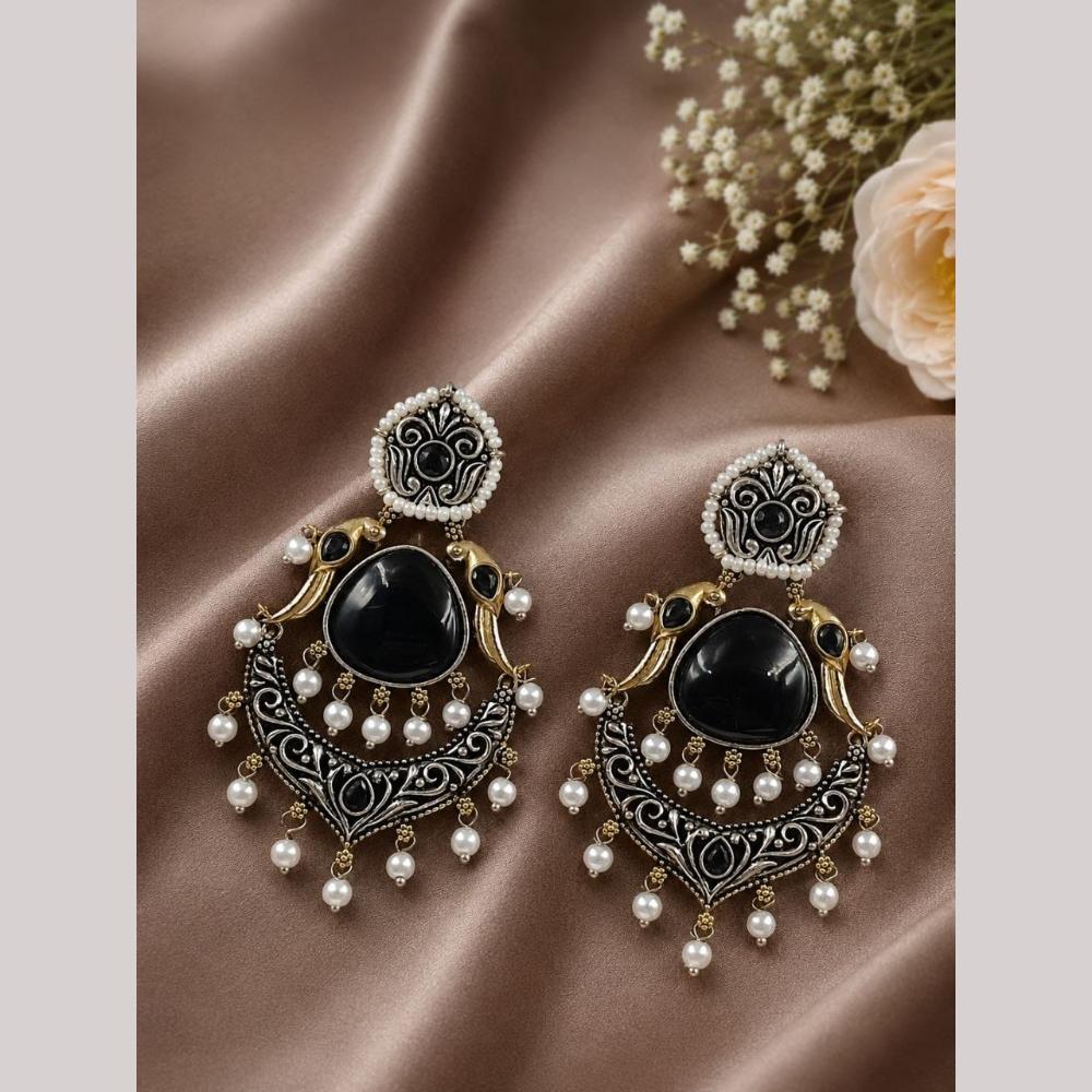 Maharani Jewels Graceful 2 Tone Plated Pota Stone Drop Earrings