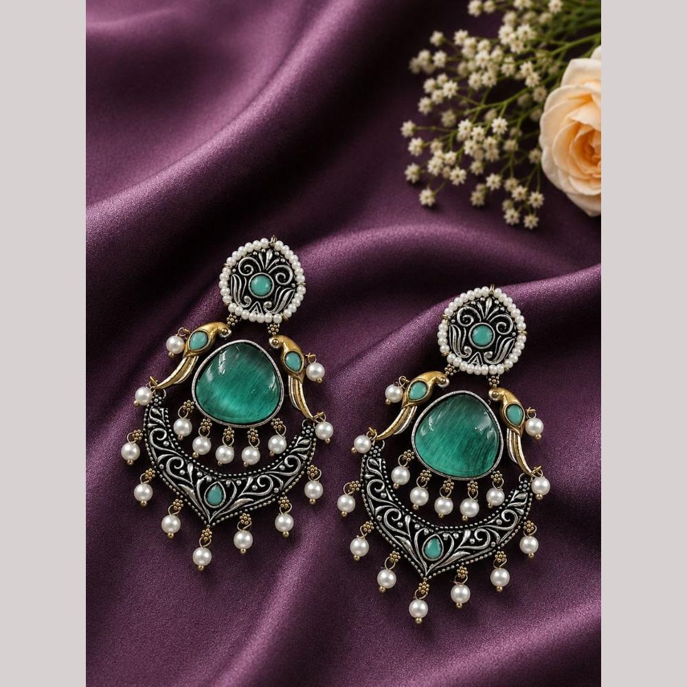 Maharani Jewels Graceful 2 Tone Plated Pota Stone Drop Earrings