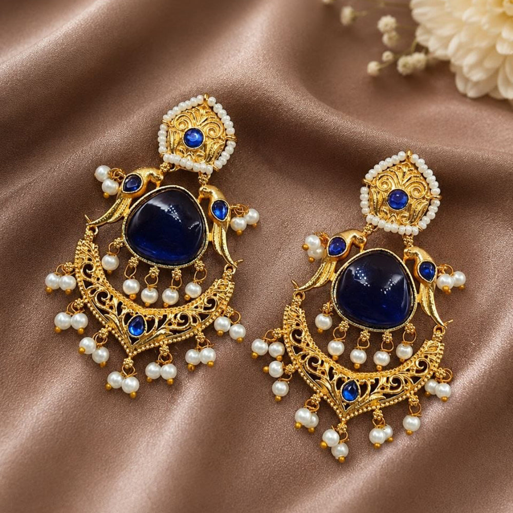 Maharani Jewels Inspired Gold Plated Pota Stone Dangler Earrings