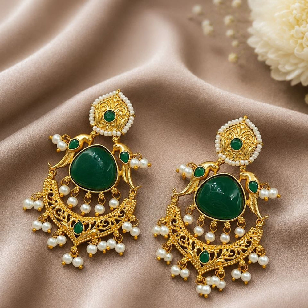 Maharani Jewels Inspired Gold Plated Pota Stone Dangler Earrings