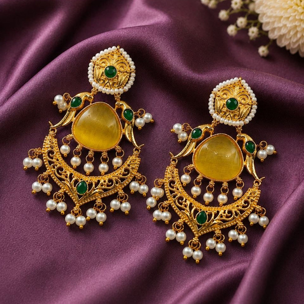 Maharani Jewels Inspired Gold Plated Pota Stone Dangler Earrings