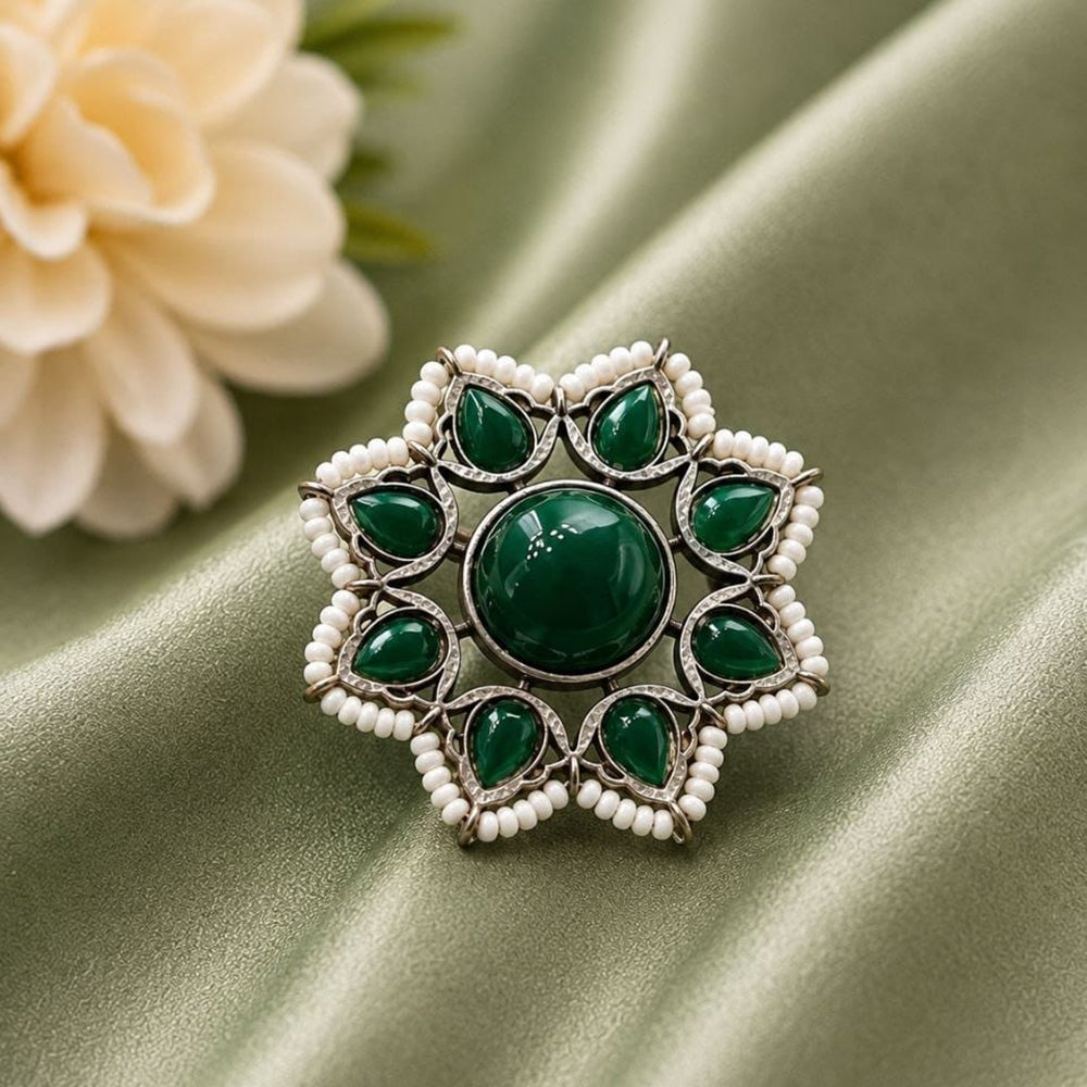 Maharani Jewels Oxidised Pota Stone Statement Ring