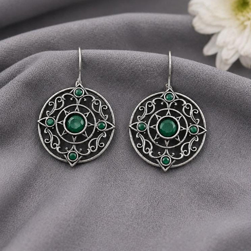 Maharani Jewels Heritage Oxidised Plated Pota Stone Stud Earrings