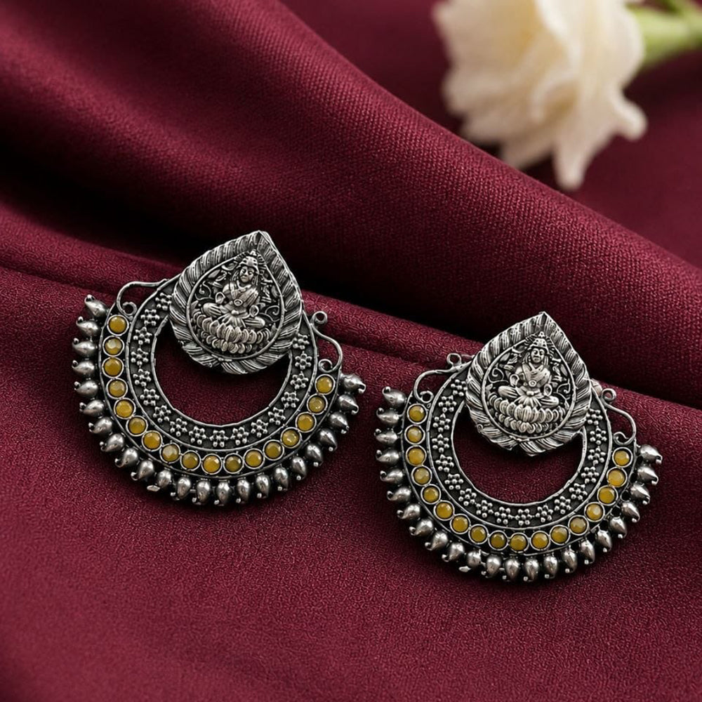 Maharani Jewels Temple Inspired Oxidised Plated Pota Stone Dangler Earrings