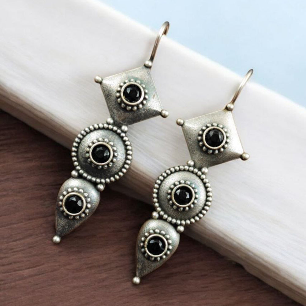 Maharani Jewels Inspired Oxidised Plated Pota Stone Dangler Earrings
