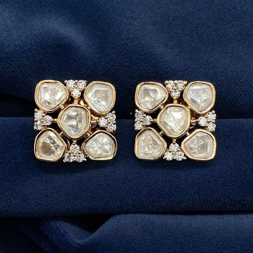 Royal Kundan Jewellery Gold Plated Polki Kundan Stud Earrings