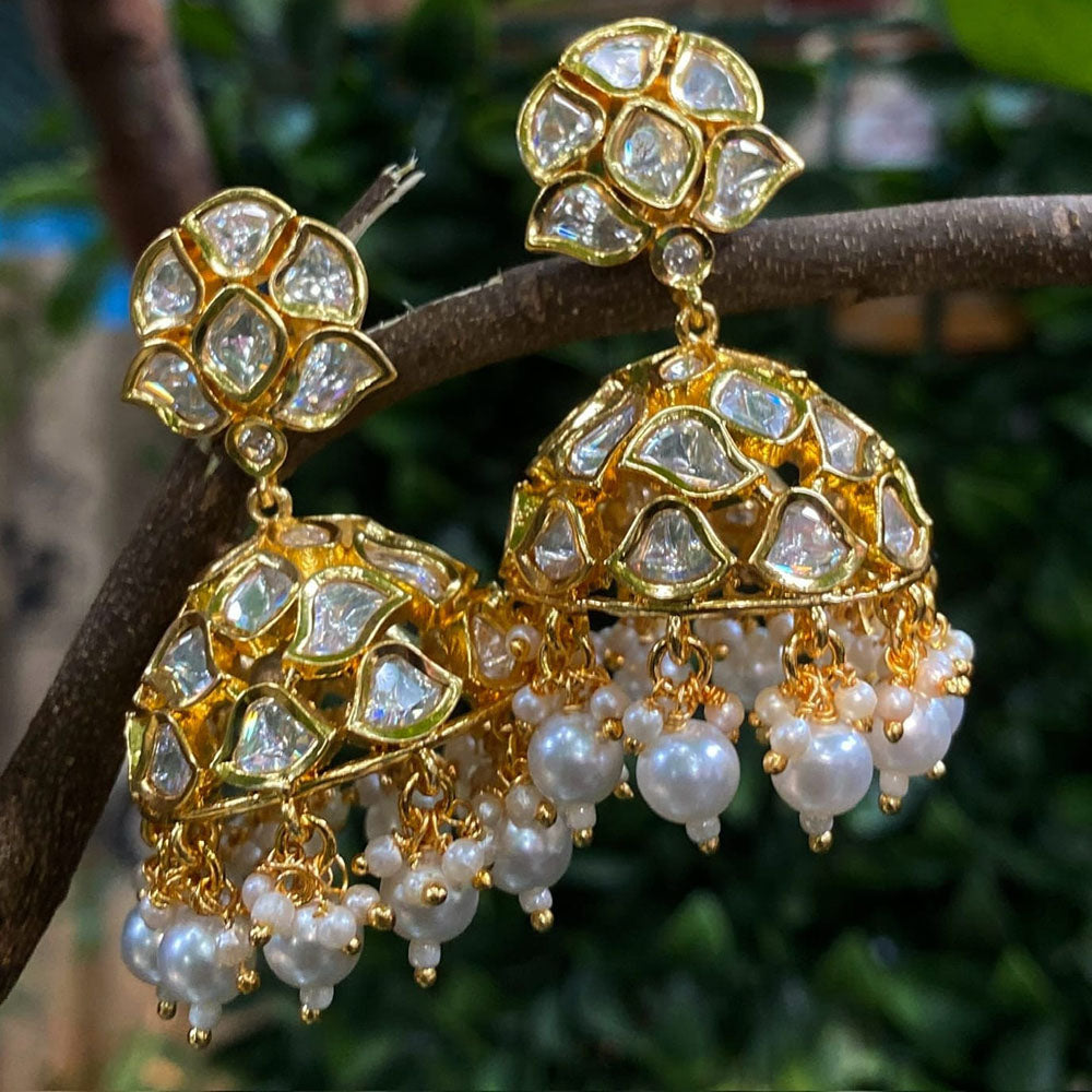 Royal Kundan Jewellery Gold Plated Polki Kundan Jhumki Earrings