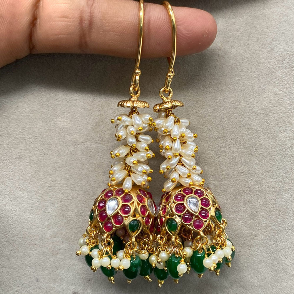 Royal Kundan Jewellery Gold Plated Kundan Pearls Jhumki Earrings