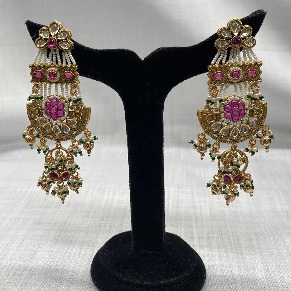Royal Kundan Jewellery Gold Plated Kundan Pearls Dangler Earrings