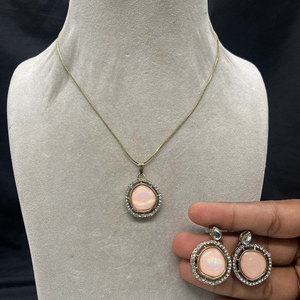 Royal Kundan Jewellery Gold Plated Austrian Stone Chain Pendent Set