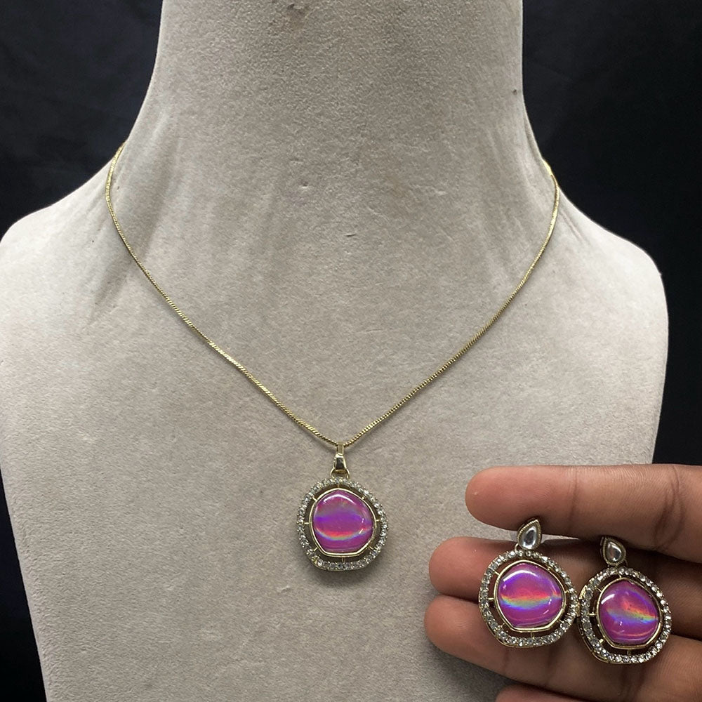 Royal Kundan Jewellery Gold Plated Austrian Stone Chain Pendent Set