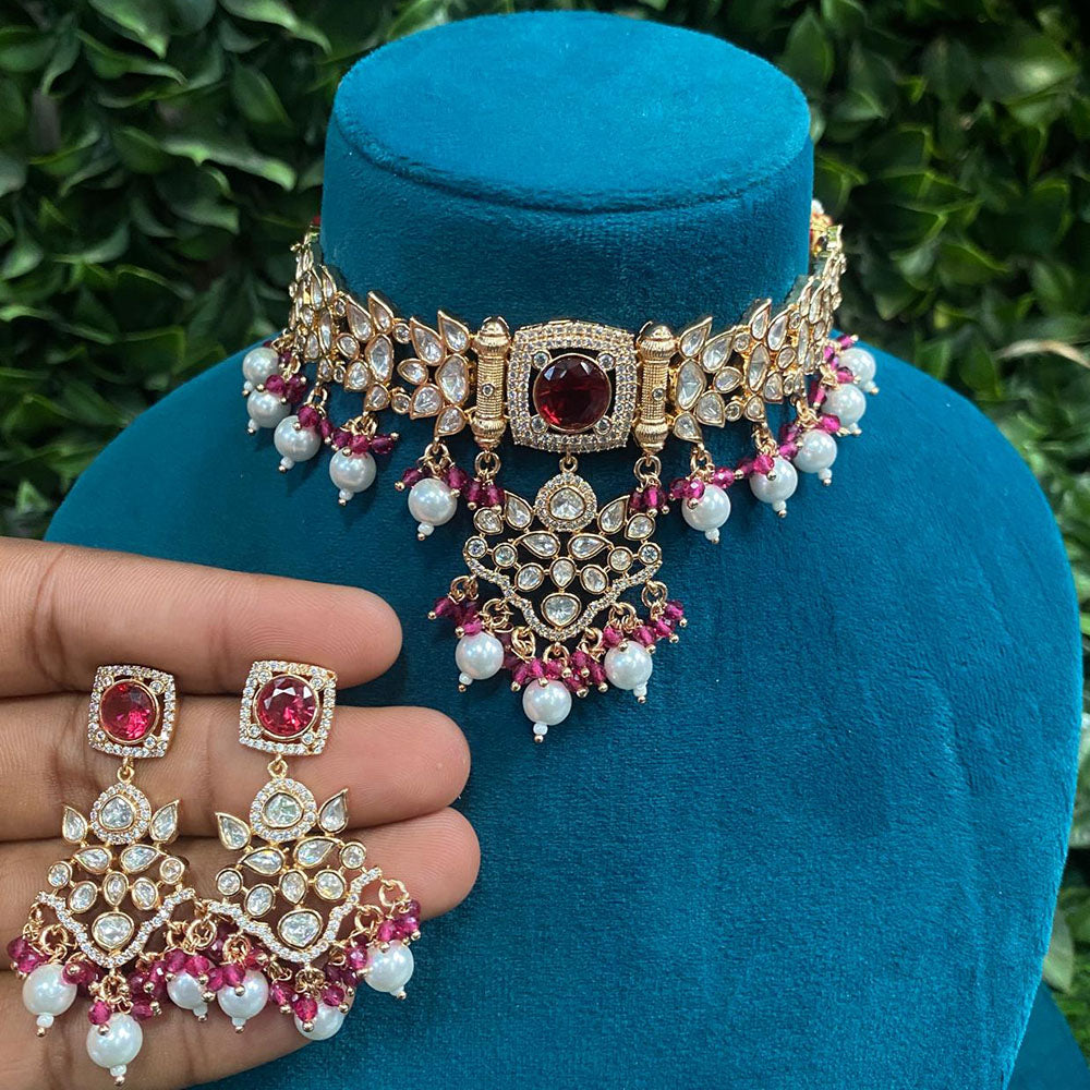 Royal Kundan Jewellery Gold Plated Polki Kundan And Pearls Choker