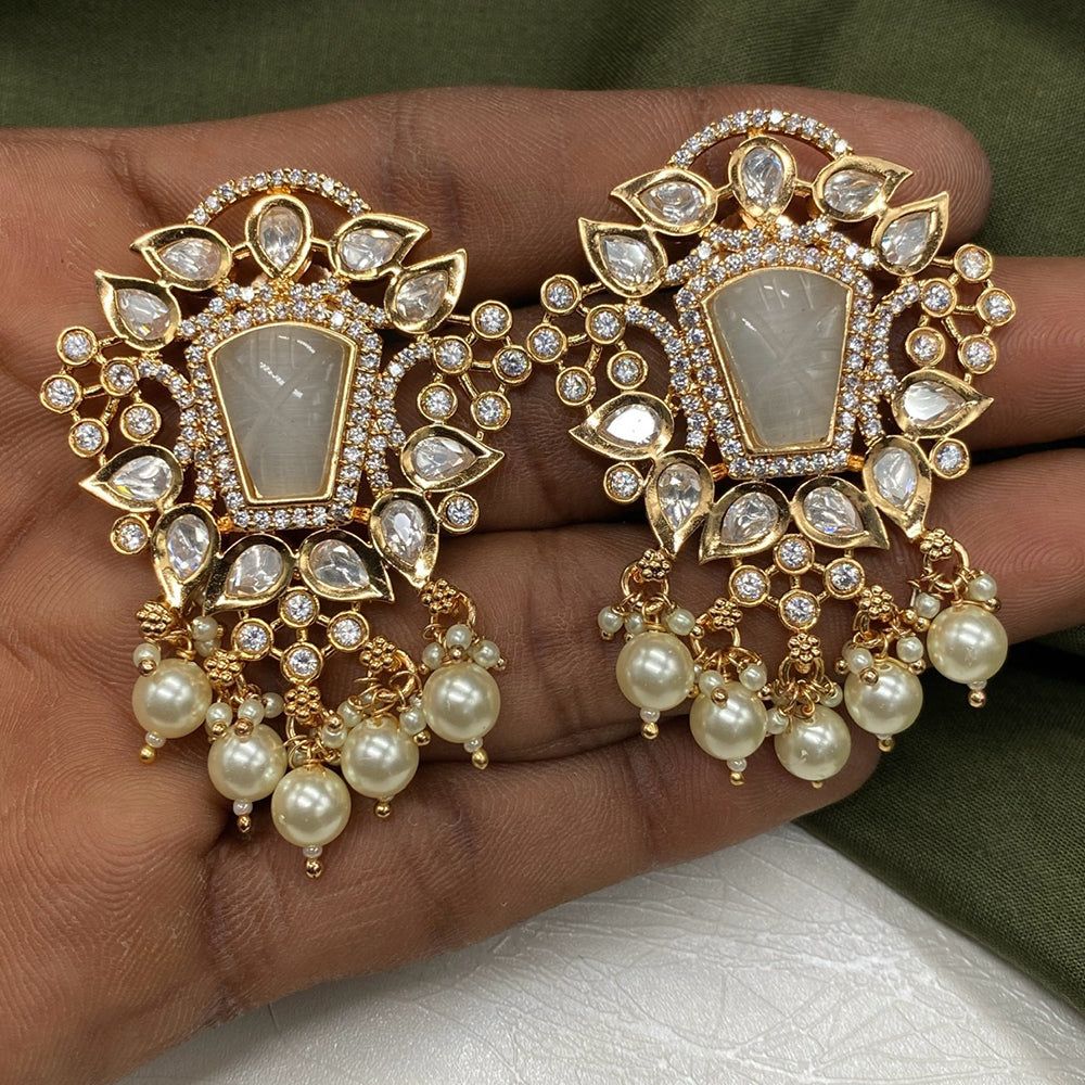 Royal Kundan Jewellery Gold Plated Kundan Pearls Dangler Earrings