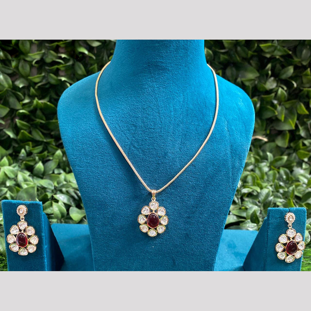 Royal Kundan Jewellery Gold Plated Polki Kundan Stone Chain Pendent Set