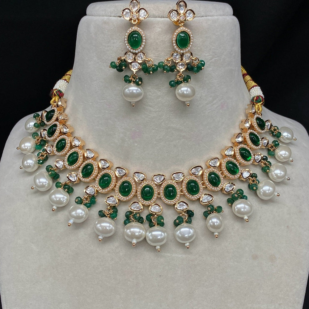 Royal Kundan Jewellery Gold Plated Polki Kundan And Beads Necklace Set