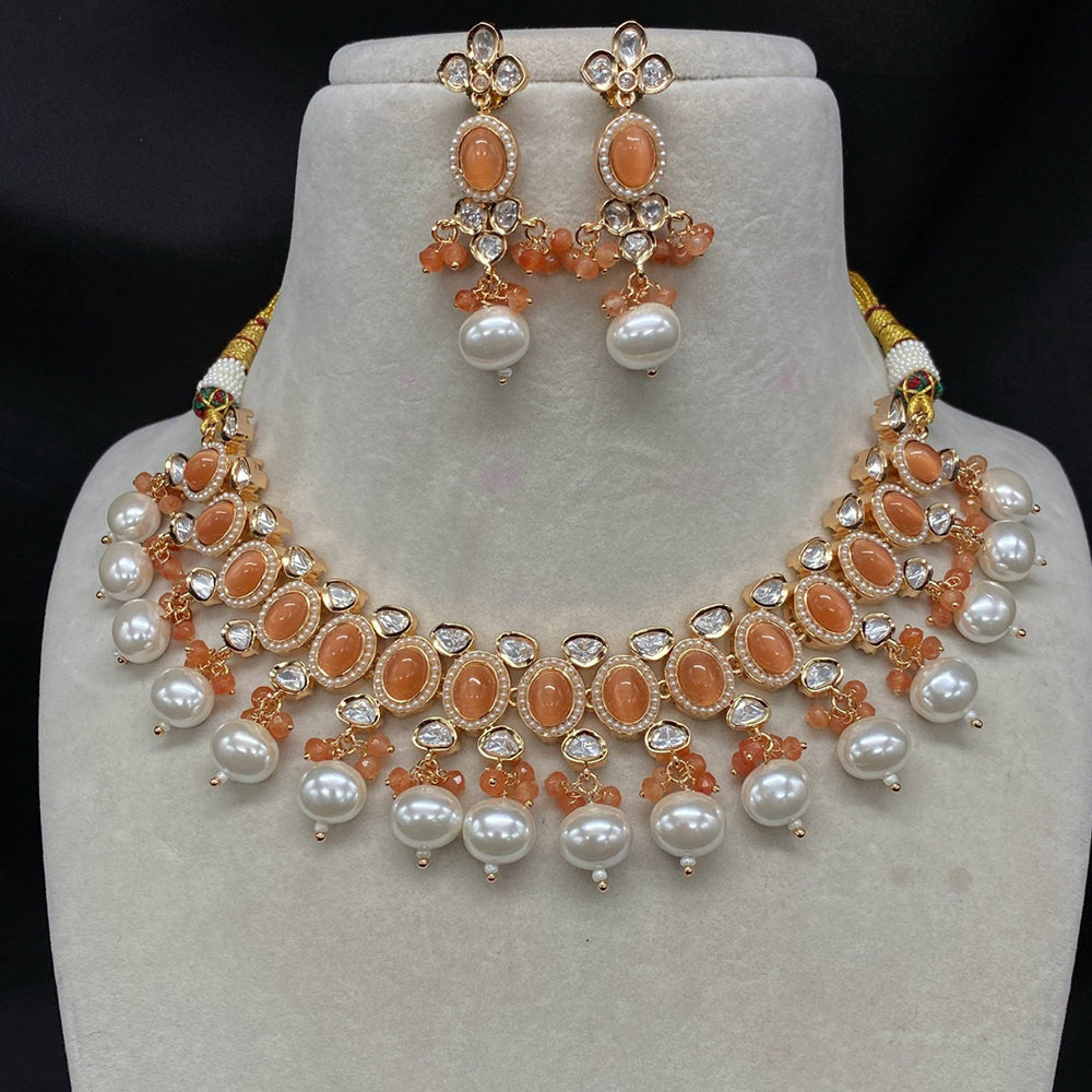 Royal Kundan Jewellery Gold Plated Polki Kundan And Beads Necklace Set