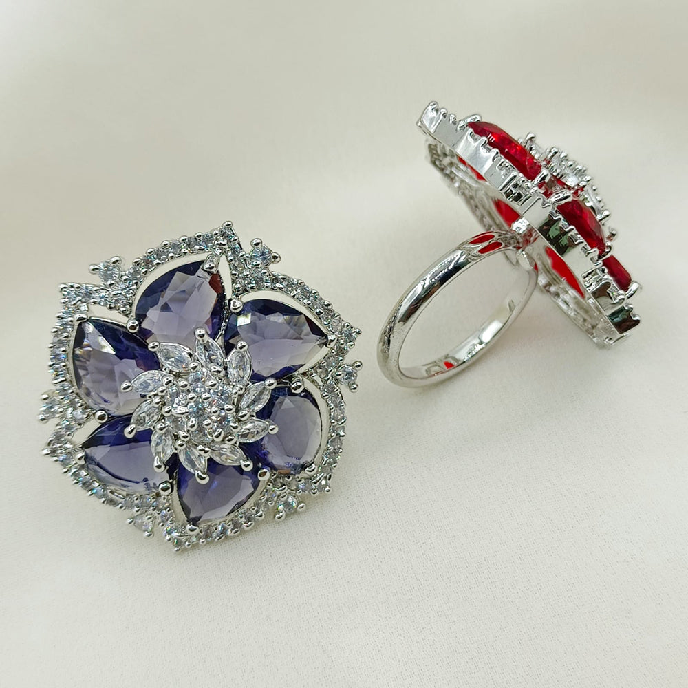 Royal Kundan Jewellery Silver Plated AD Stone Finger Ring