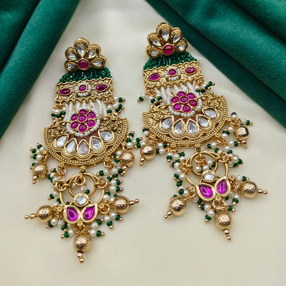 Royal Kundan Jewellery Gold Plated Kundan Stone And Pearls Dangler Earrings
