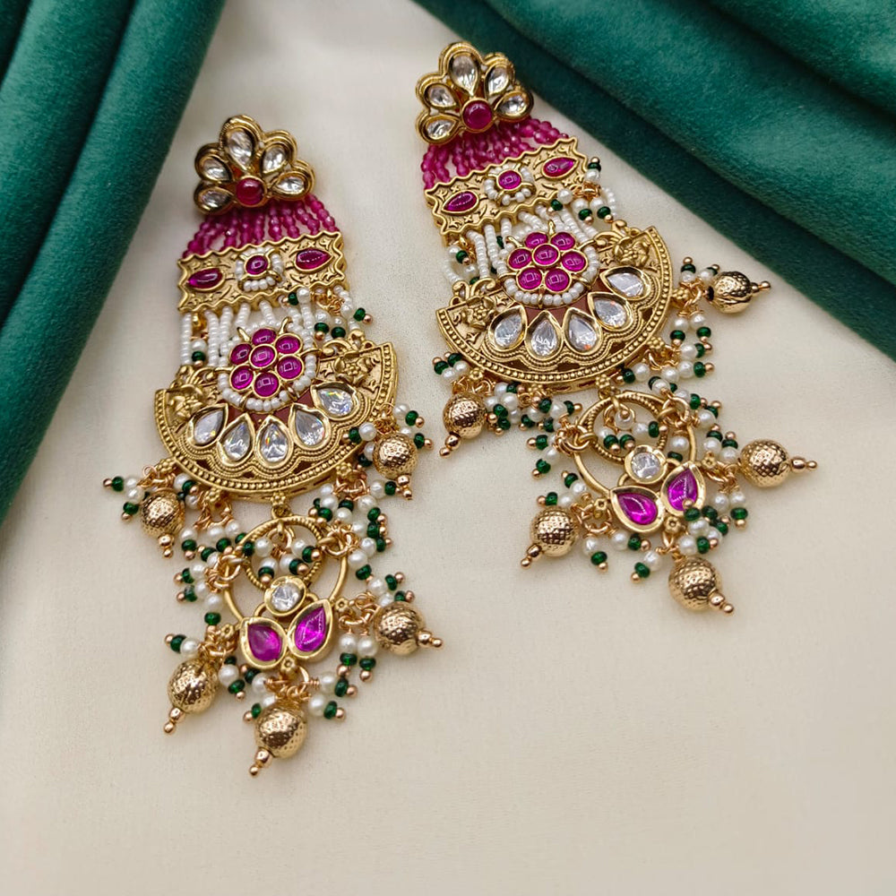 Royal Kundan Jewellery Gold Plated Kundan Stone And Pearls Dangler Earrings