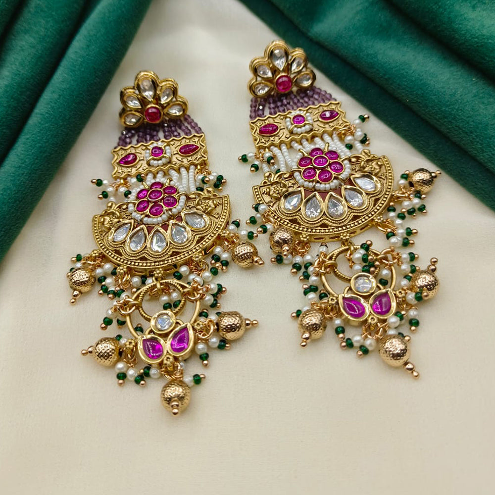 Royal Kundan Jewellery Gold Plated Kundan Stone And Pearls Dangler Earrings