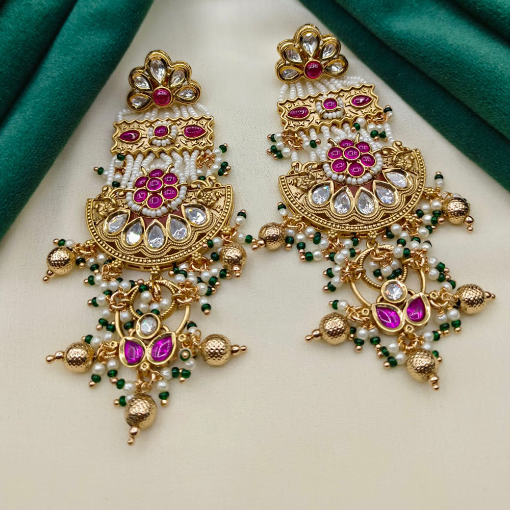 Royal Kundan Jewellery Gold Plated Kundan Stone And Pearls Dangler Earrings