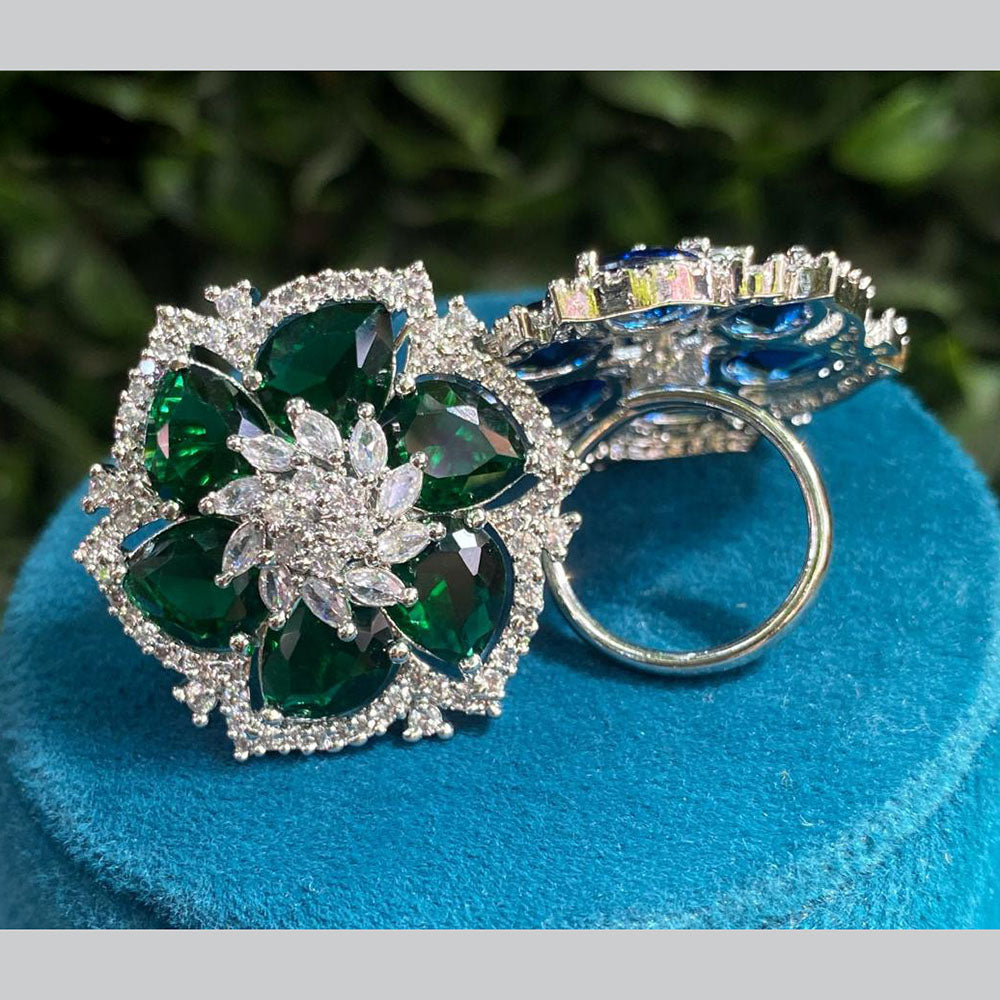 Royal Kundan Jewellery Silver Plated Crystal Stone Finger Ring