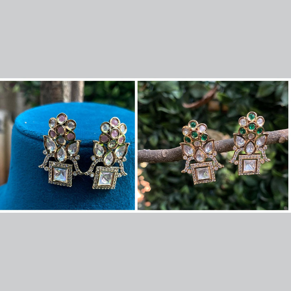 Royal Kundan Jewellery Gold Plated Crystal Stone Dangler Earrings