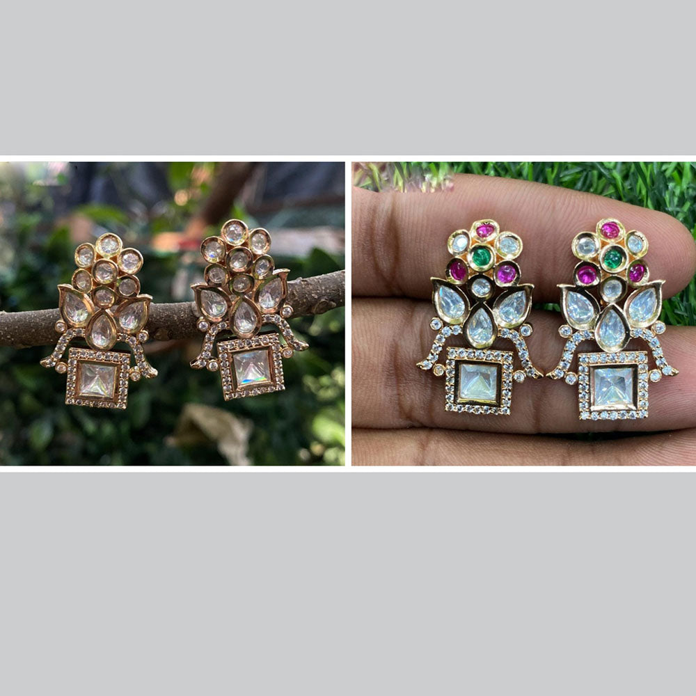Royal Kundan Jewellery Gold Plated Crystal Stone Dangler Earrings