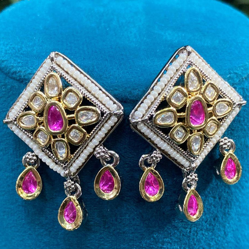 Royal Kundan Jewellery Gold Plated Crystal Stone And Pearls Dangler Earrings