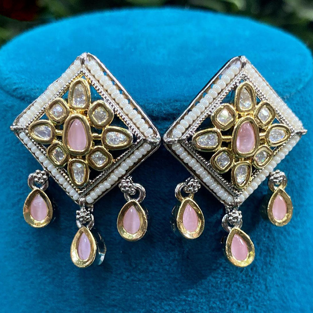 Royal Kundan Jewellery Gold Plated Crystal Stone And Pearls Dangler Earrings