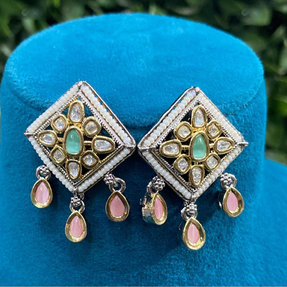 Royal Kundan Jewellery Gold Plated Crystal Stone And Pearls Dangler Earrings