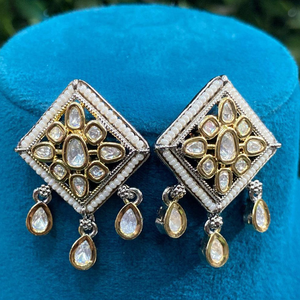 Royal Kundan Jewellery Gold Plated Crystal Stone And Pearls Dangler Earrings