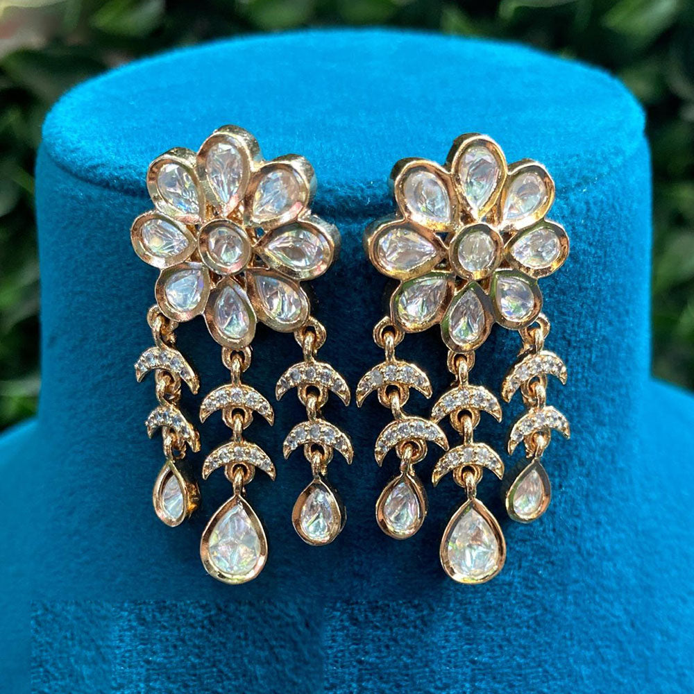 Royal Kundan Jewellery Gold Plated Crystal Stone Dangler Earrings