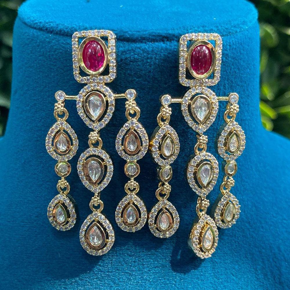 Royal Kundan Jewellery Gold Plated Crystal Stone Dangler Earrings